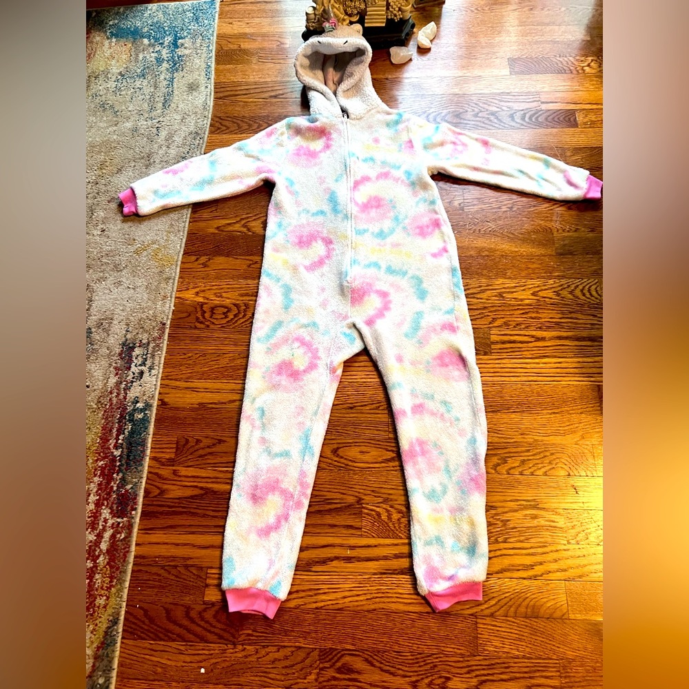 Unicorn 🦄 Zip Up Shimmery Pastel Tie Dye Onesie Sz 7/8 EUC